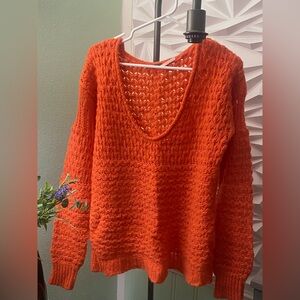 Free People Vibrant Orange V-Neck Sweater